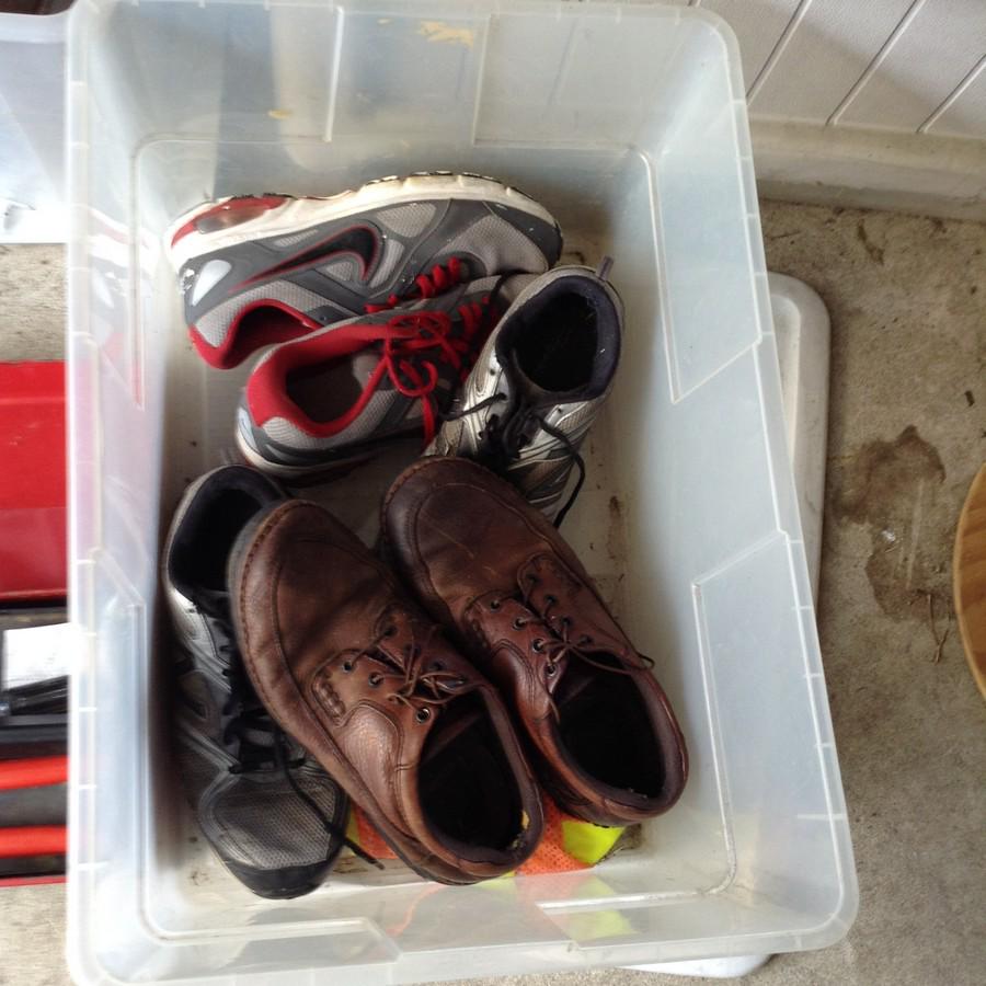 tub of sneakers and shoes: tub of sneakers and shoes
