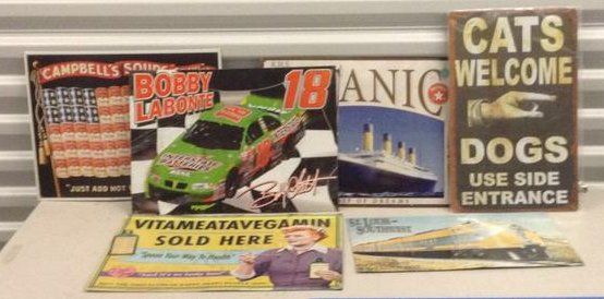 lot of tin advertisement signs: lot of tin advertisement signs
