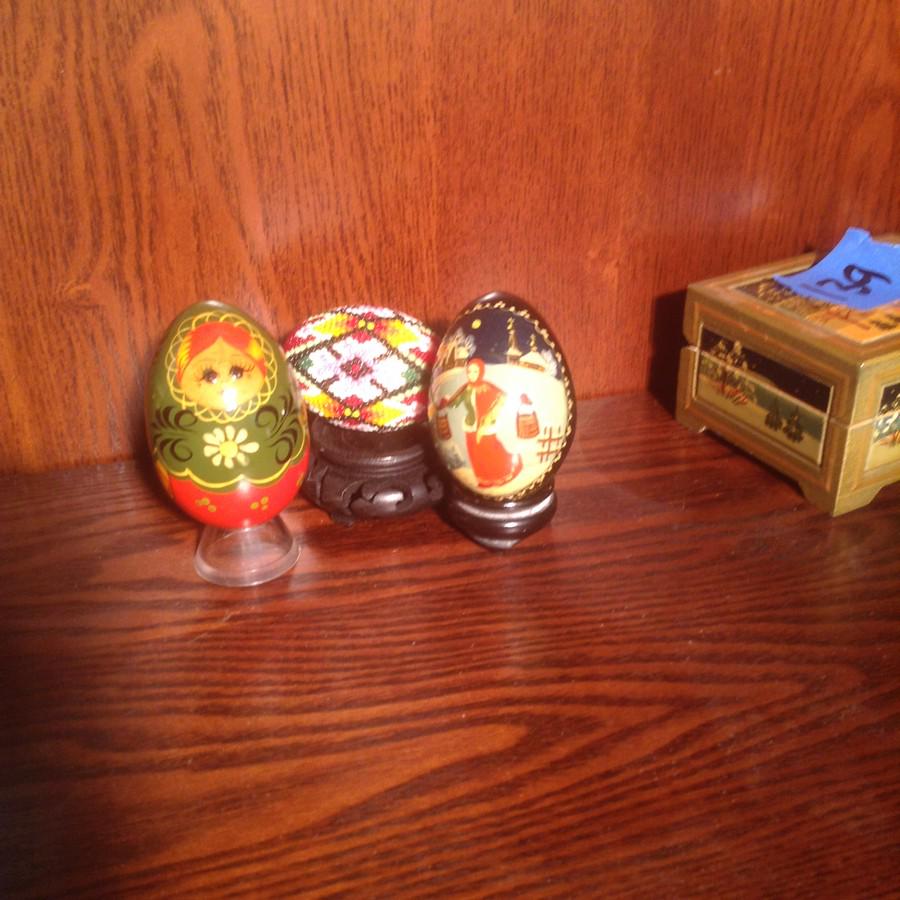 3 hand painted eggs one hand beaded Russian (1 of 1)