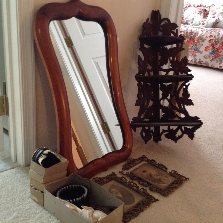 lot of shelving unit, oak mirror, picture frame & more (1 of 1)