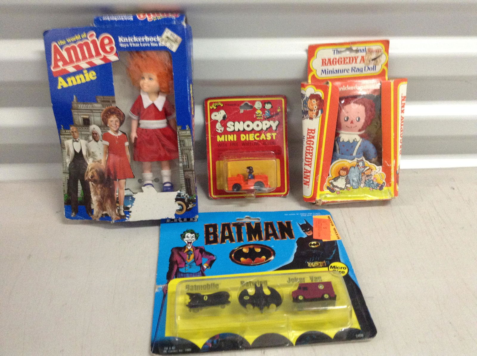 Annie doll, Raggedy Ann, snoopy car and Earl batman (1 of 1)
