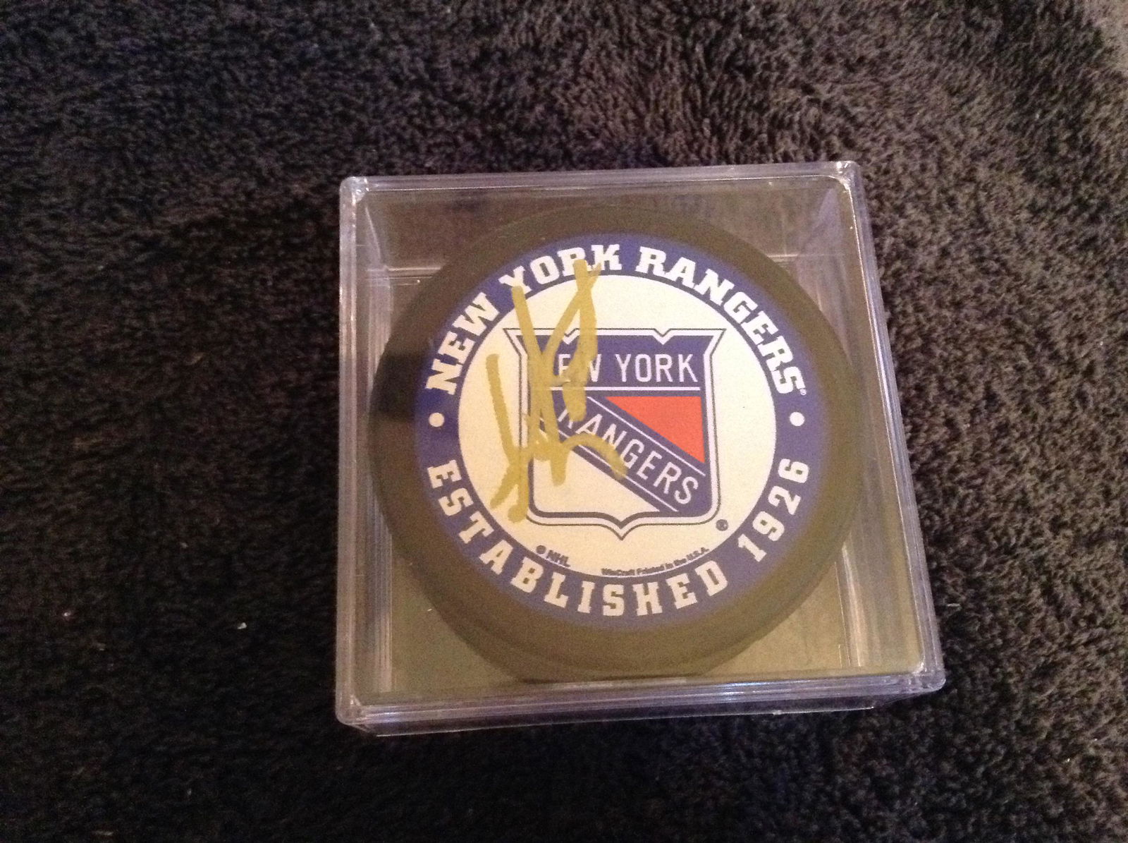 New York Rangers Mike Garner signed hockey puck (1 of 1)