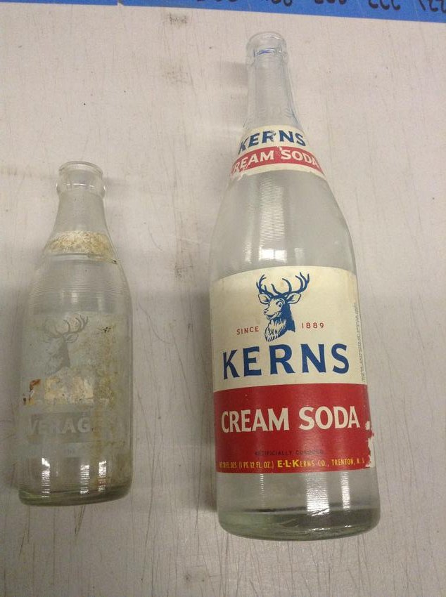 vintage Kerns glass bottles: with paper label