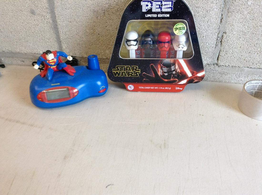 Superman projecting alarm clock and star wars: Superman projecting alarm clock and star wars collectable pez dispensers