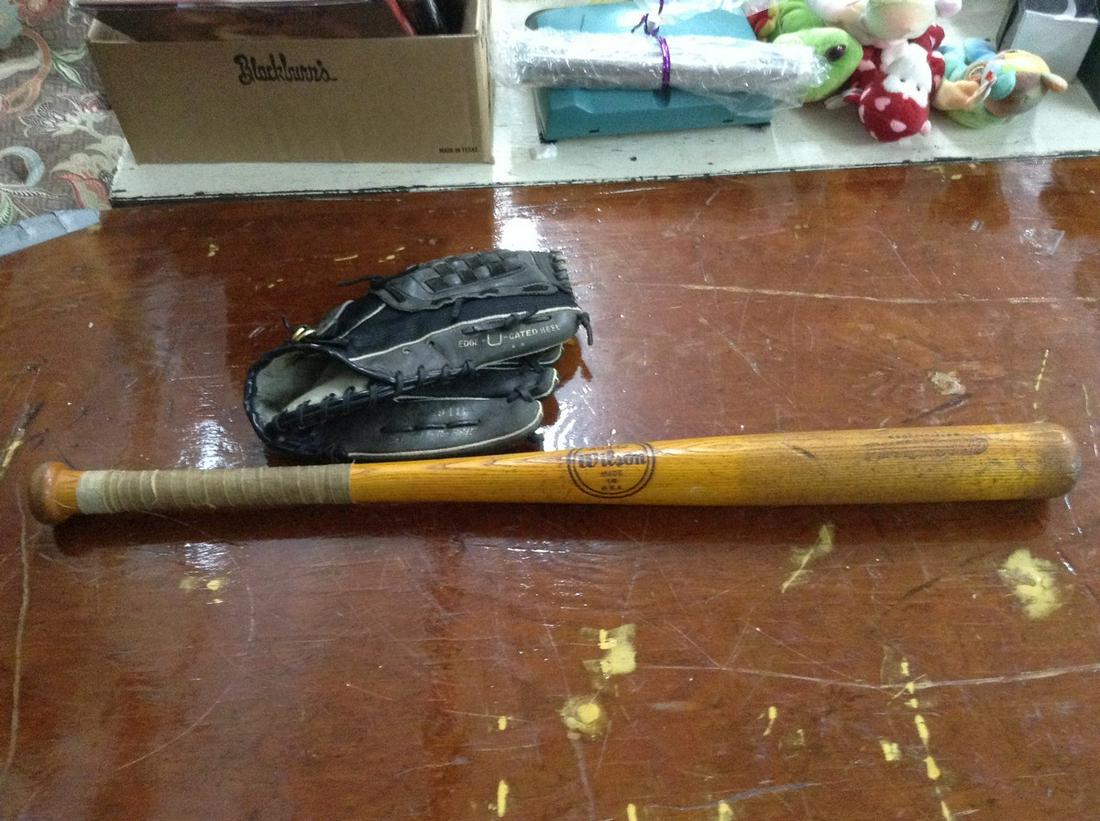 early Wilson glove and baseball bat (1 of 1)