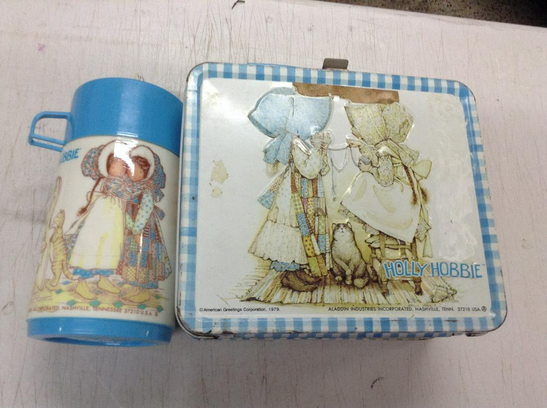 holly hobby tin lunch box with thermos: holly hobby tin lunch box with thermos