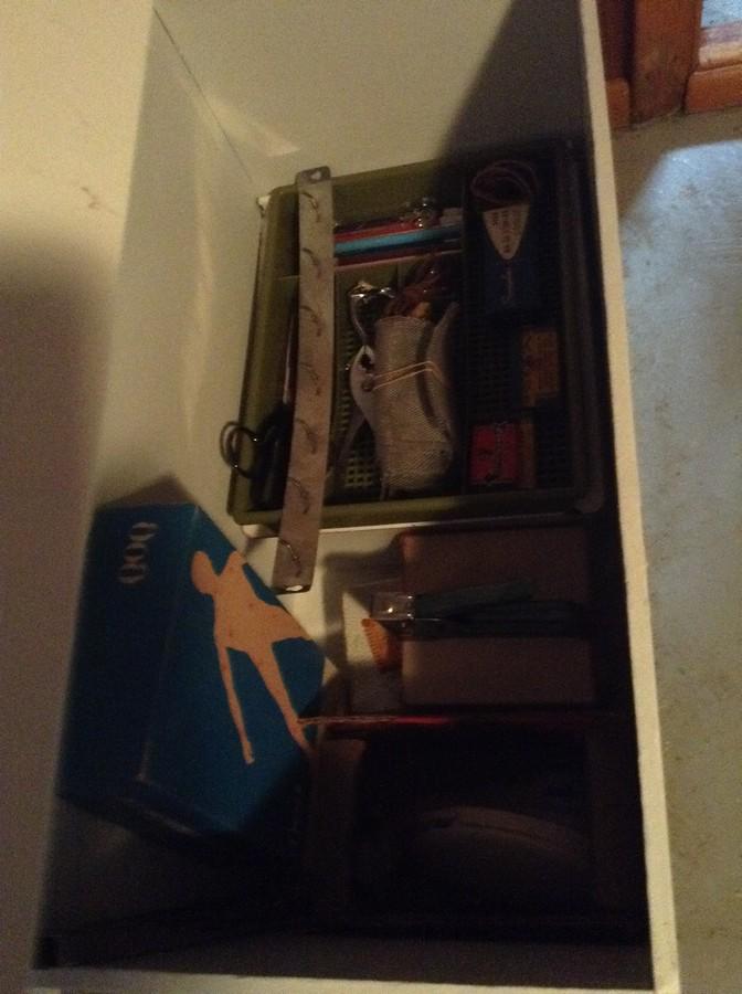 contents of wooden tool box: contents of wooden tool box