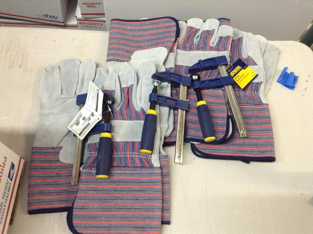Irwin vase clamps and work gloves new (1 of 1)