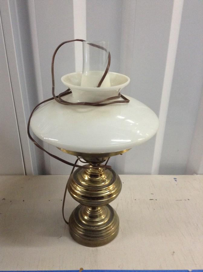 brass and milk glass hurricane lamp mcm 17" tall (1 of 1)