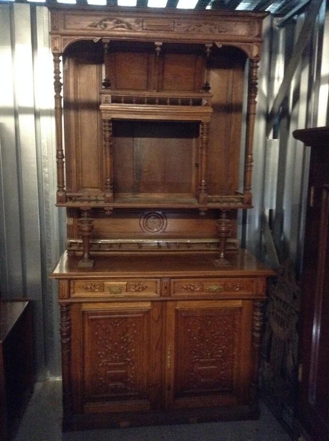 hand carved tiger oak early buffet ornate 91hx50ax21d: hand carved tiger oak early buffet ornate 91hx50ax21d