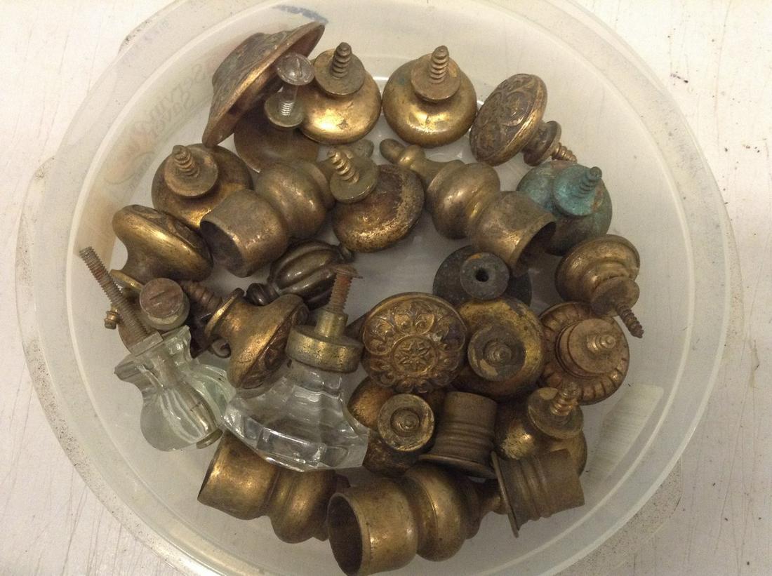 large lot of glass and brass draw pulls and more: large lot of glass and brass draw pulls and more