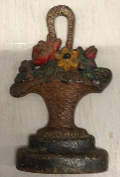 early cast iron flower basket door stop 8" long: early cast iron flower basket door stop 8" long