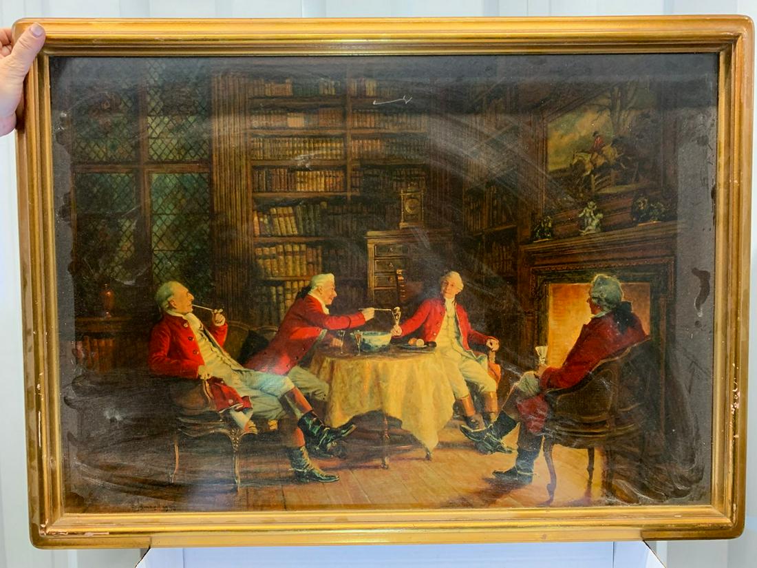 Men sitting at fire place in library, 26 x 36: Men sitting at fire place in library, 26 x 36