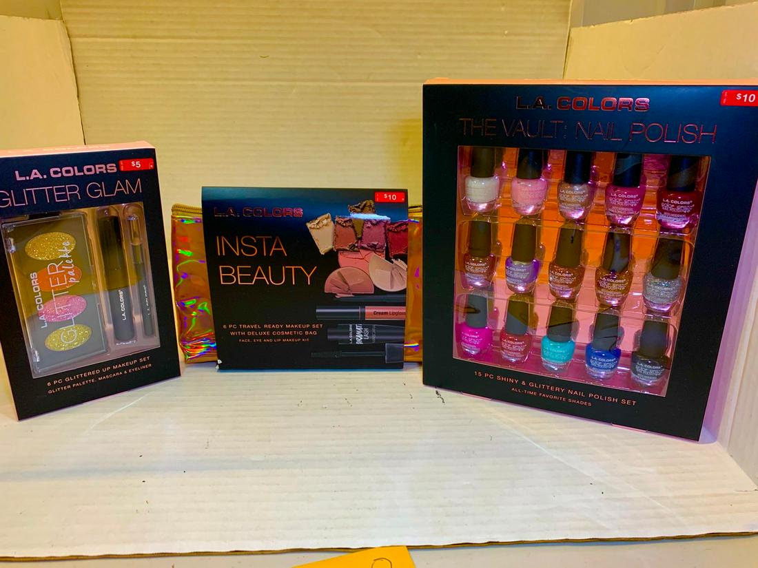 LA Colores, Insta beauty kit 6 piece travel, nail: LA Colores, Insta beauty kit 6 piece travel, nail polish, glitter glam makeup set, NIB