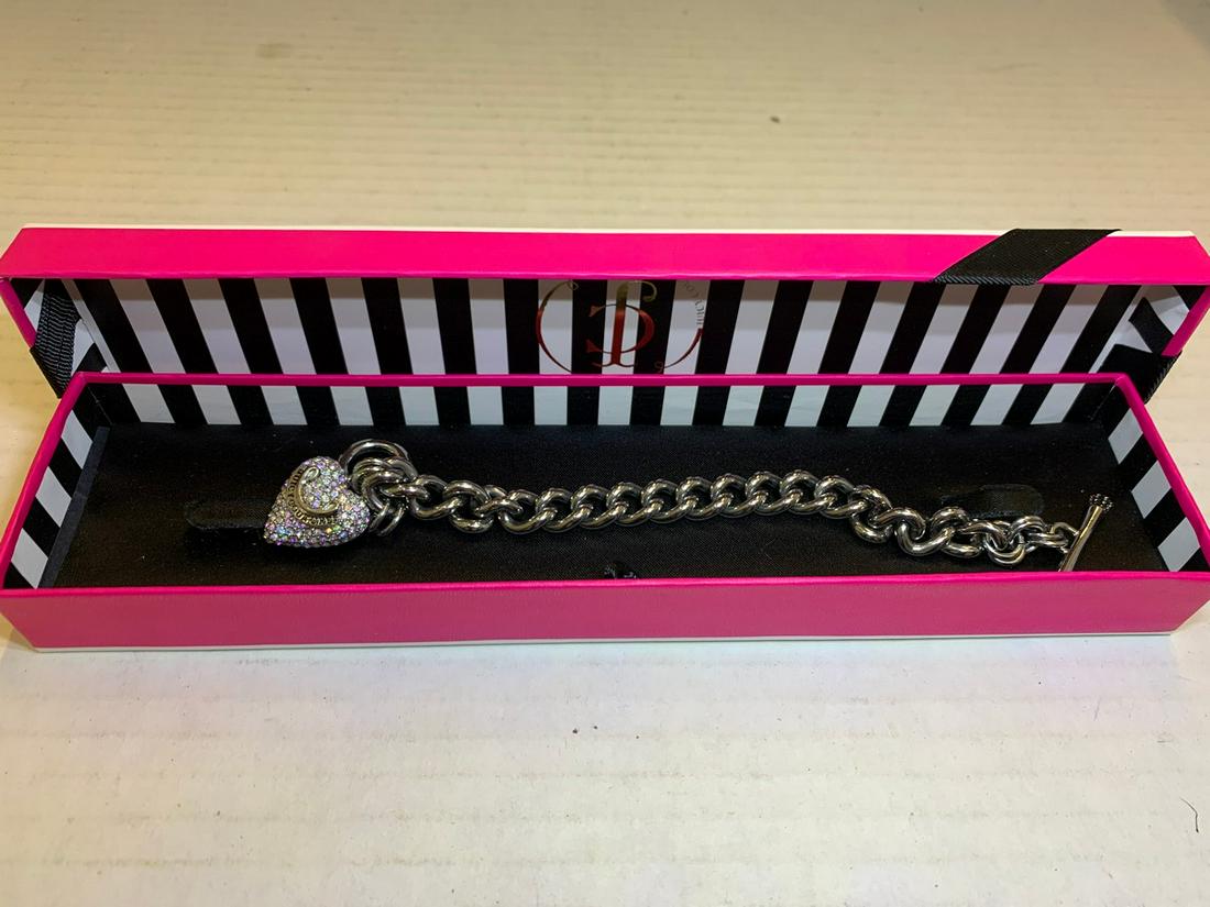 Juicy Couture Authentic Silver Pave, Heart and Taggle: Juicy Couture Authentic Silver Pave, Heart and Taggle Icon Charm Starter Bracelet