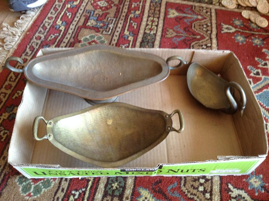 lot of three brass swan and two candy dishes (1 of 1)