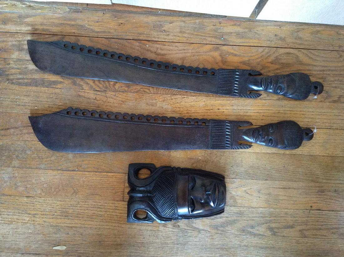 hand carved wooden African swords and mask (1 of 1)