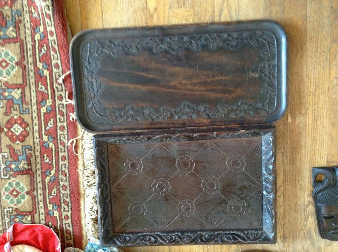 two early wood carved trays, largest is 22" long (1 of 1)