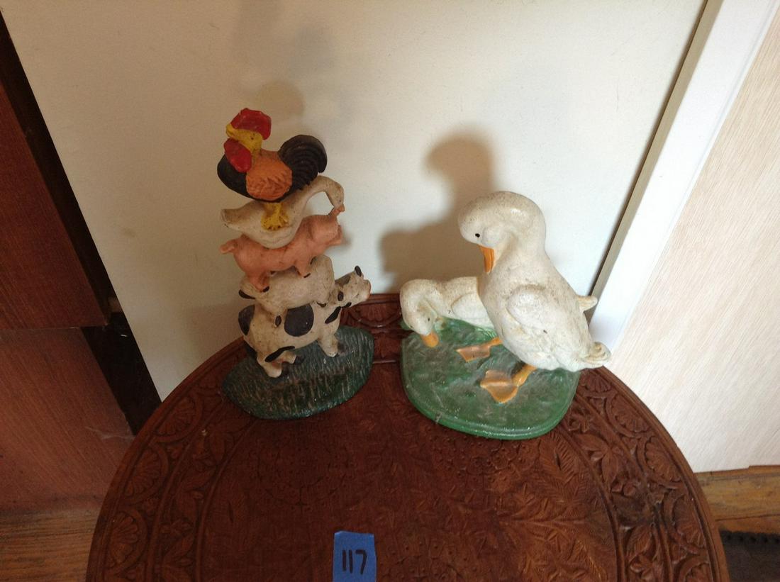 two early cast-iron door stoppers, ducks and chickens (1 of 1)