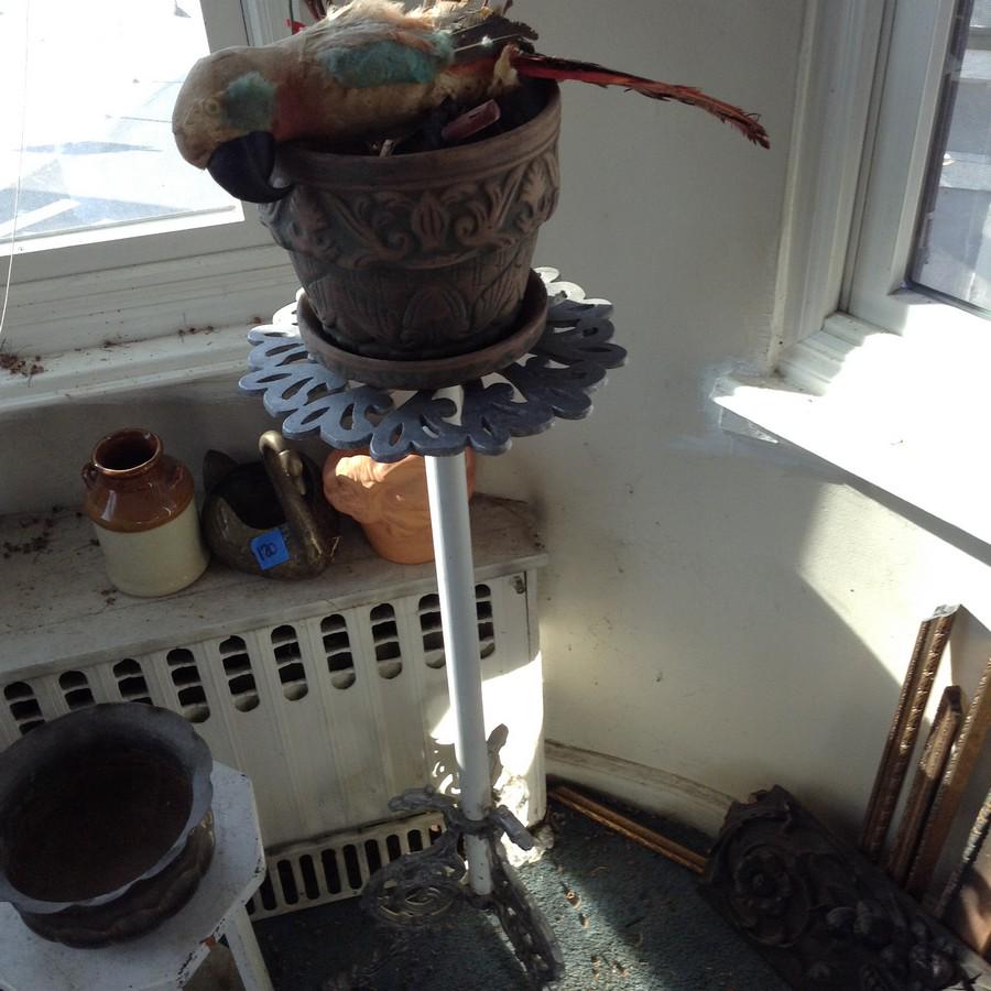 ornate iron planter stand and clay planter 37" tall (1 of 1)