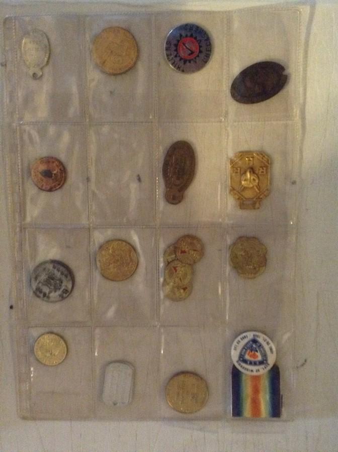 sheet of early pin buttons and medallions: sheet of early pin buttons and medallions