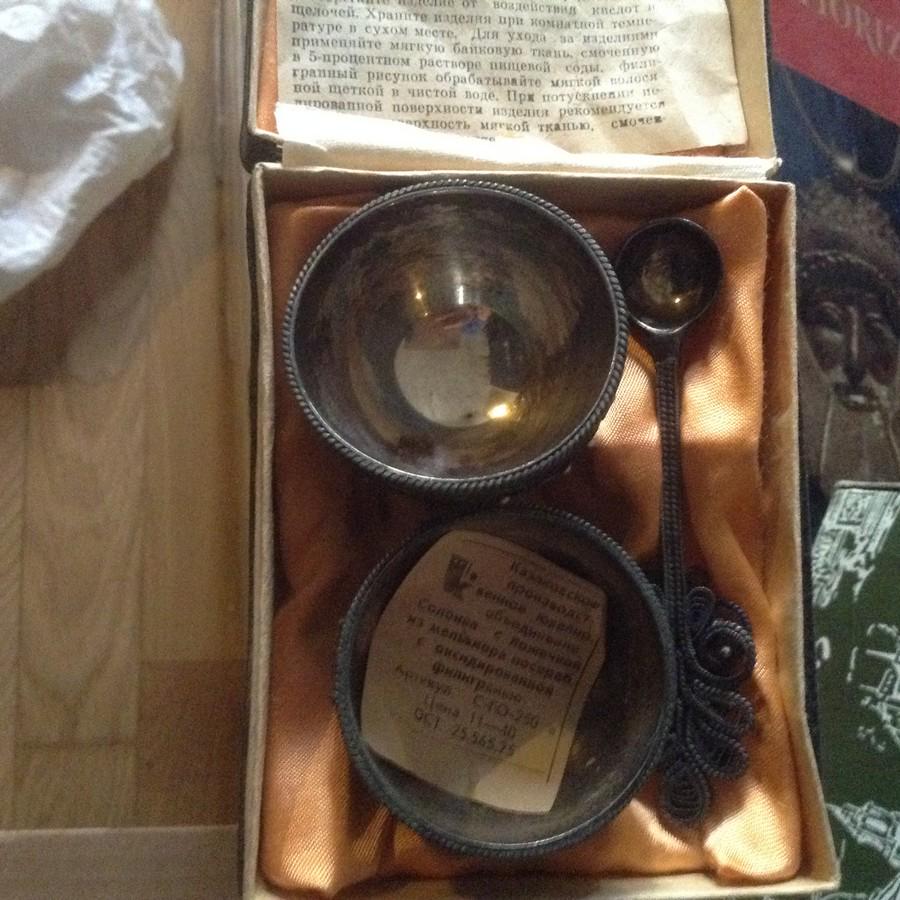 ornate trinket box and spoon: ornate trinket box and spoon with filagree