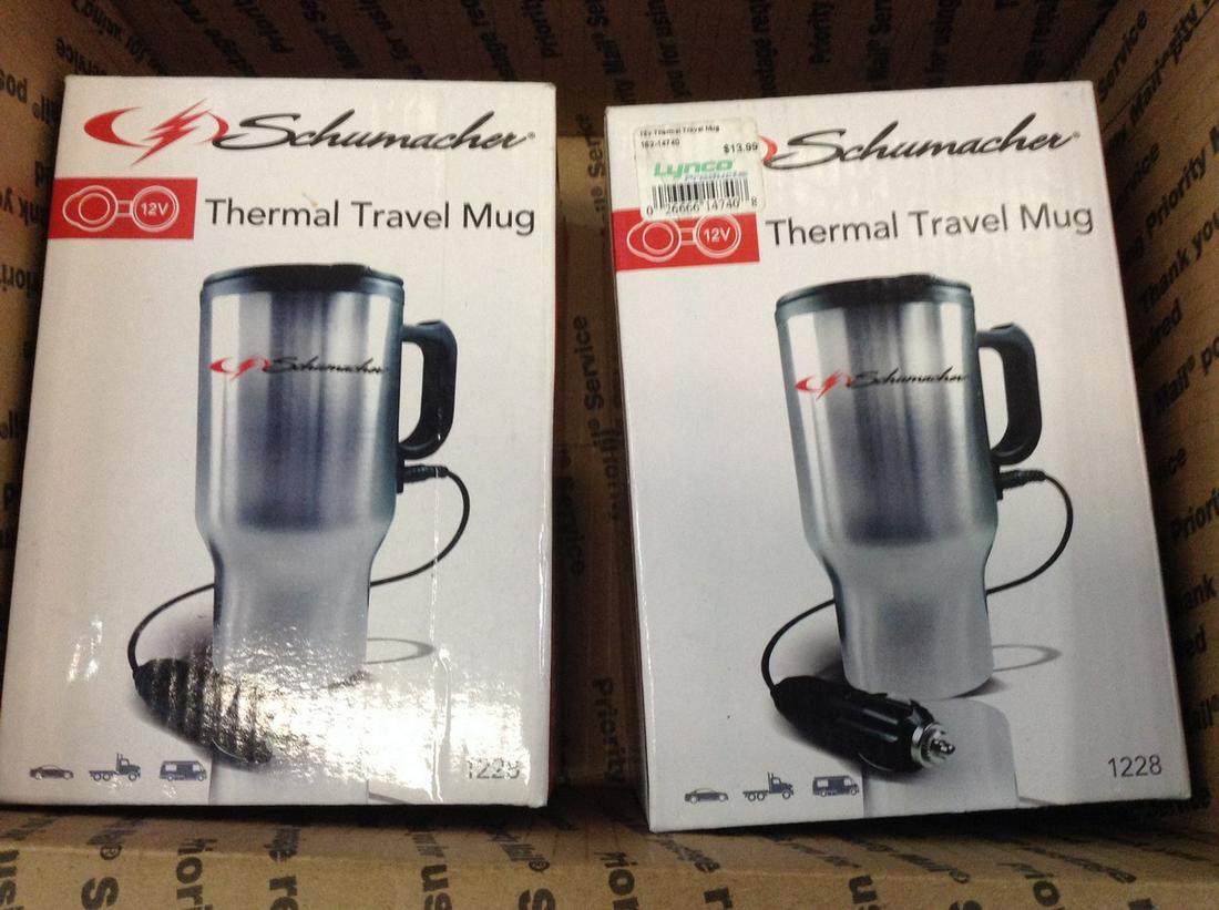 lot of two Schumacher thermal travel mug: lot of two Schumacher thermal travel mug