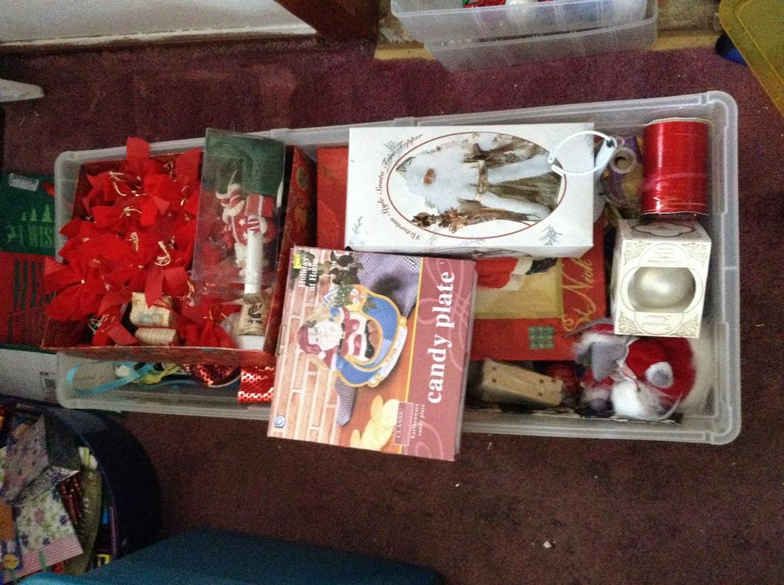 large tub of Christmas ornaments and more: large tub of Christmas ornaments and more