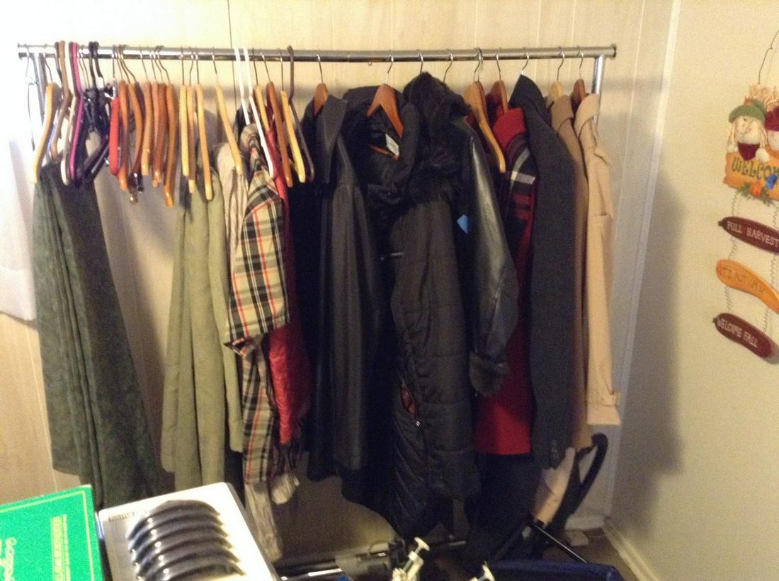 chrome clothing rack on wheels, no contents (1 of 1)