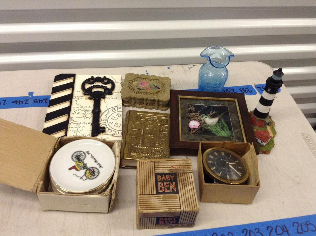 lot of vintage coasters clocks and more: lot of vintage coasters clocks and more
