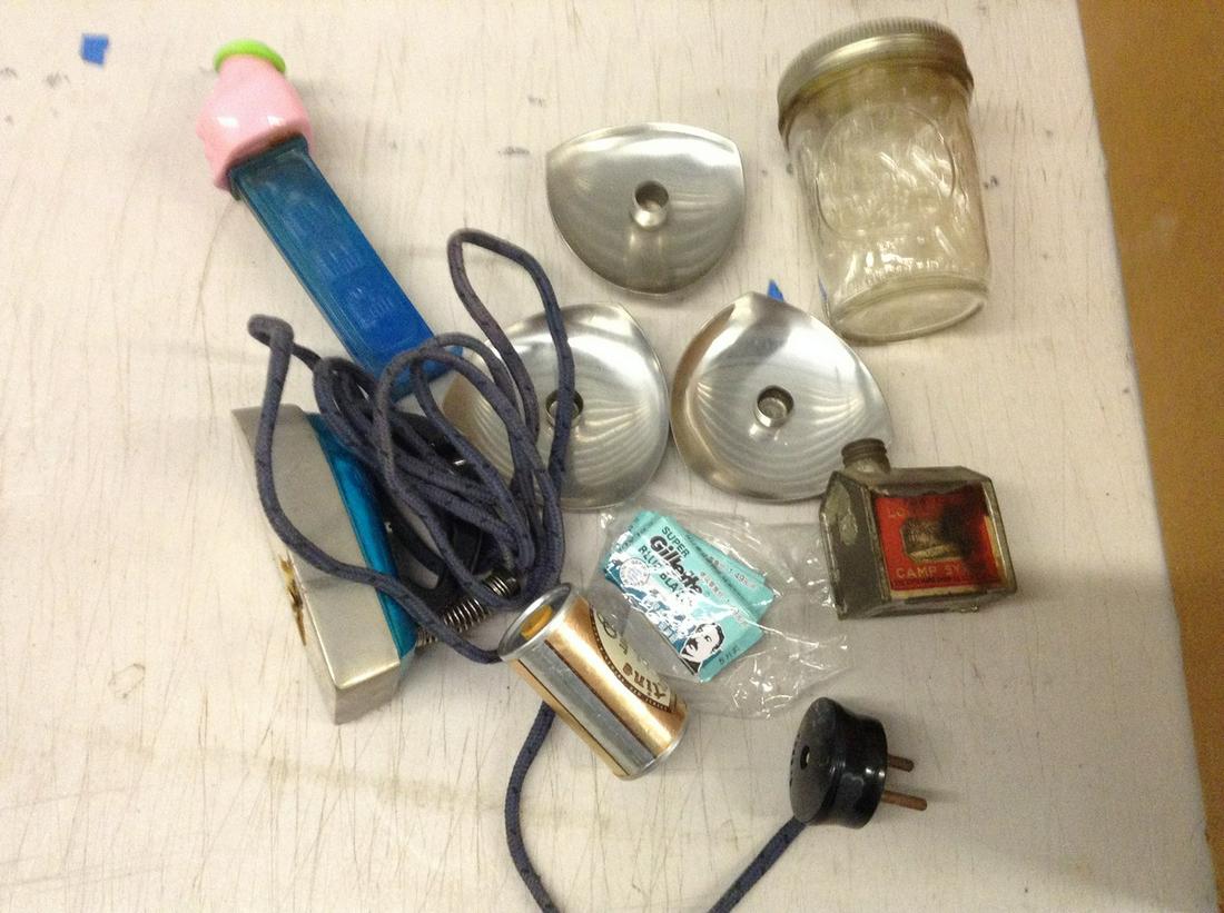 Stainless candle holder, toy iron, pez dispenser and: Stainless candle holder, toy iron, pez dispenser and more