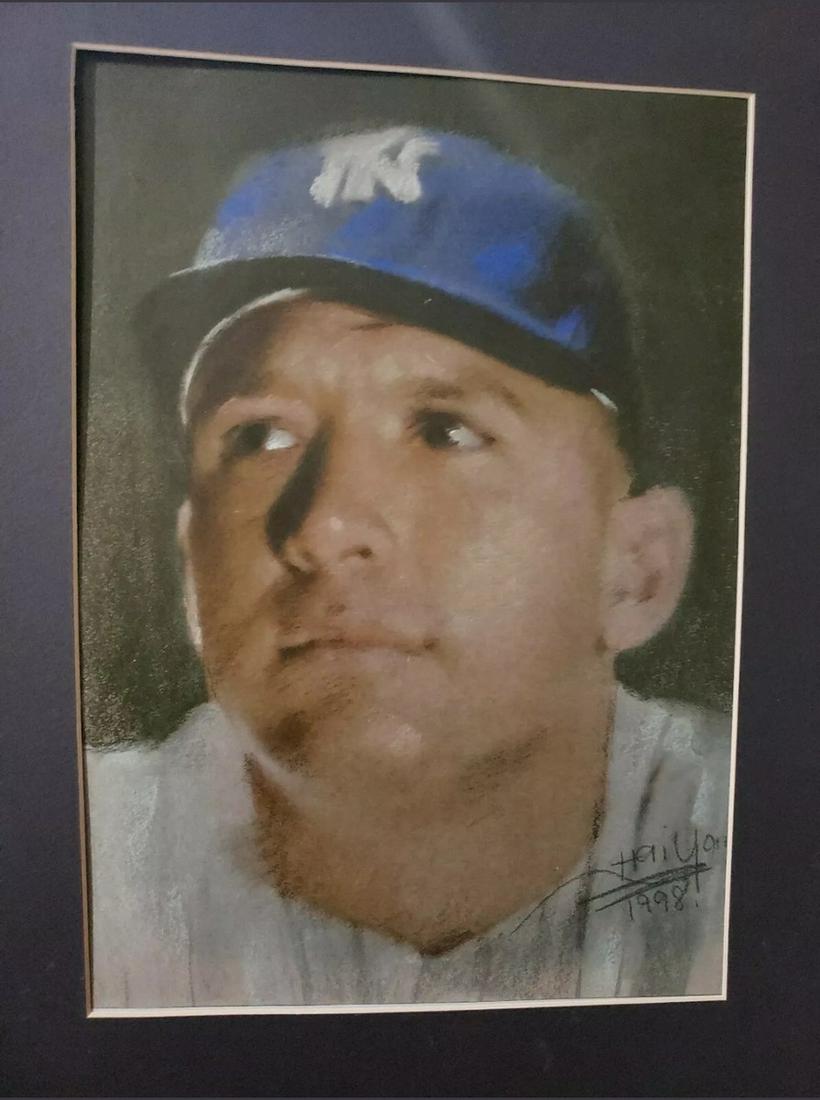 Mickey Mantle pencil portrait signed by artist: Mickey Mantle pencil portrait signed by artist Haiyan 1998