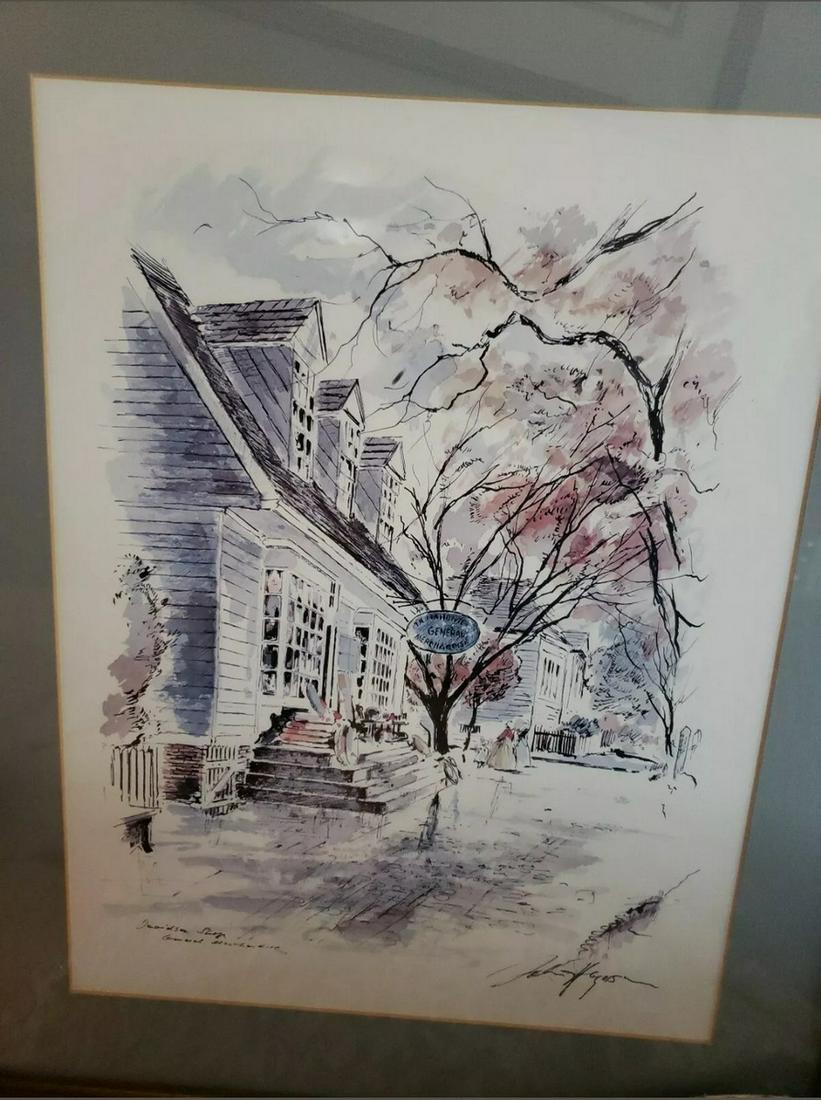 Framed John Haymson Watercolor "Davidson Shop General: Framed John Haymson Watercolor "Davidson Shop General Merchandise" Signed