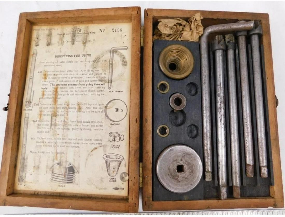 Antique Plumbing tools in a wooden box: Antique Plumbing tools in a wooden box
