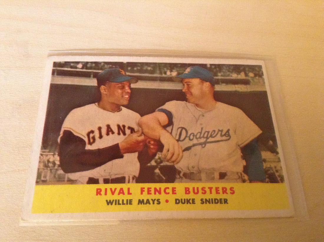 1950's rival fence buster willie mays and duke snider: 1950's rival fence buster willie mays and duke snider baseball car
