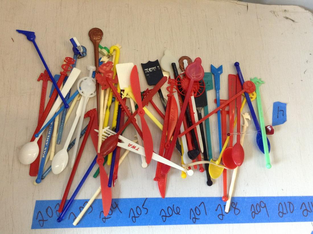 vintage lot of swizzle sticks barware: including Airlines and hotels