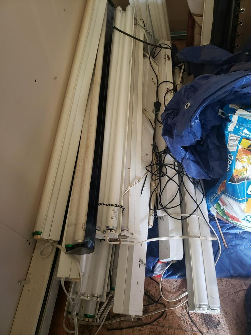 Large lot of hanging flourescent light fixtures: Large lot of hanging flourescent light fixtures