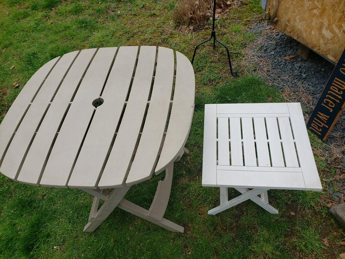 Two outdoor foldable tables: Two outdoor foldable tables