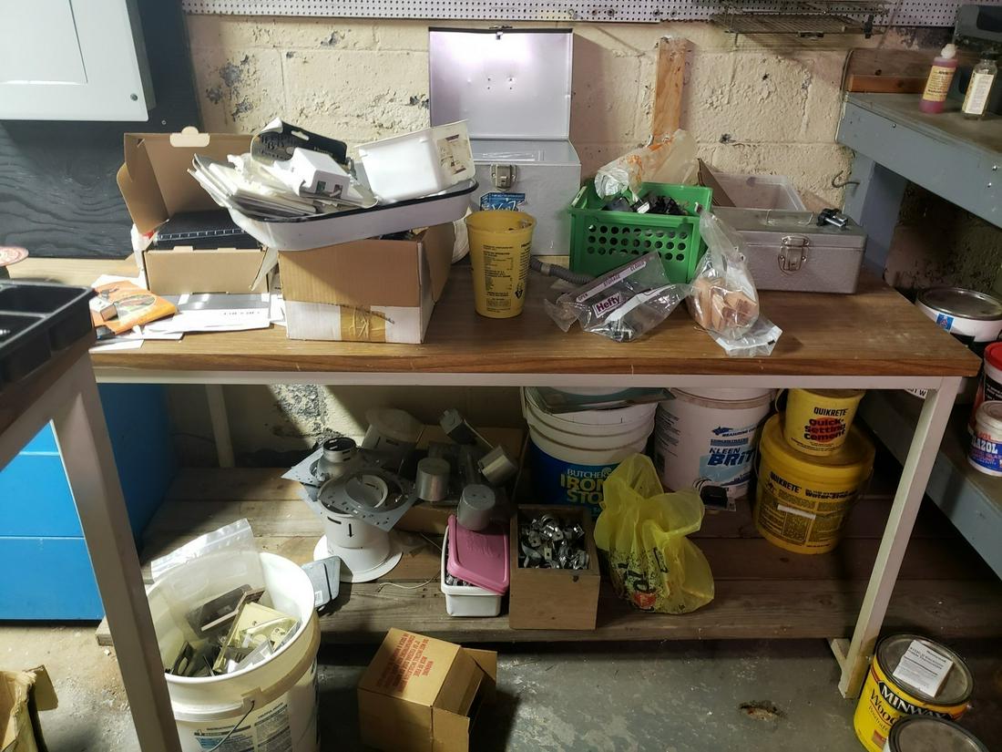 Workbench and all items in and on it: Workbench and all items in and on it