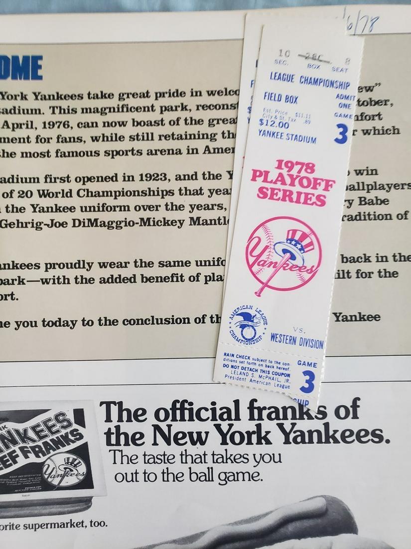 1978 NY Yankees Playoff tickets w/original program (1 of 1)