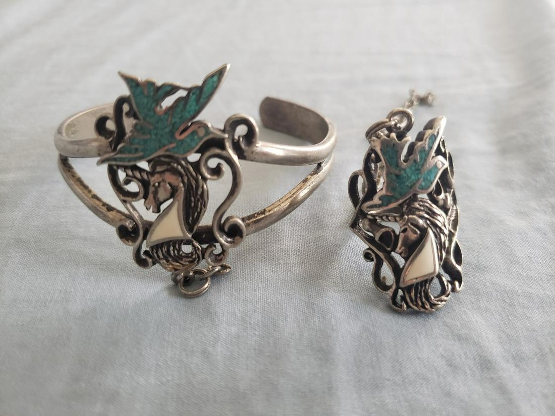 G&S 1985 Biker ring turqoise unicorn eagle bracelet & (1 of 1)