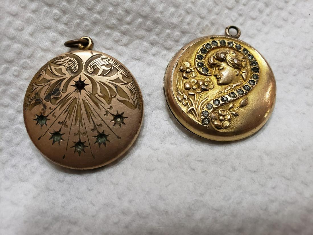 two vintage gold tone locket pendants (1 of 2)