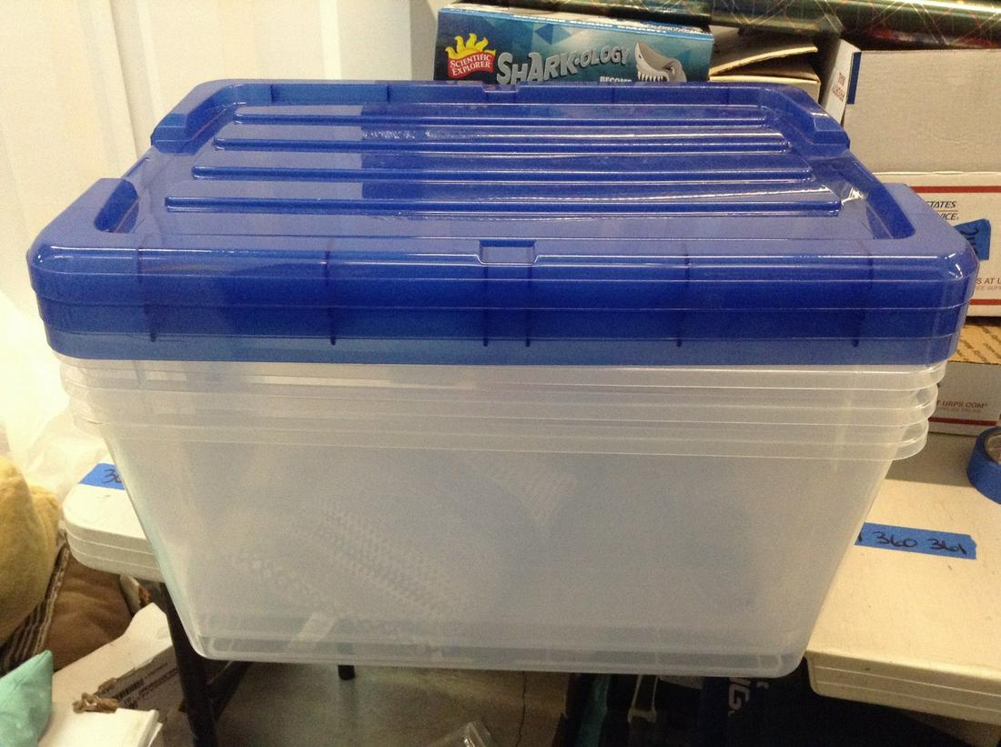 lot of three 45 court totes with lids new: lot of three 45 court totes with lids new