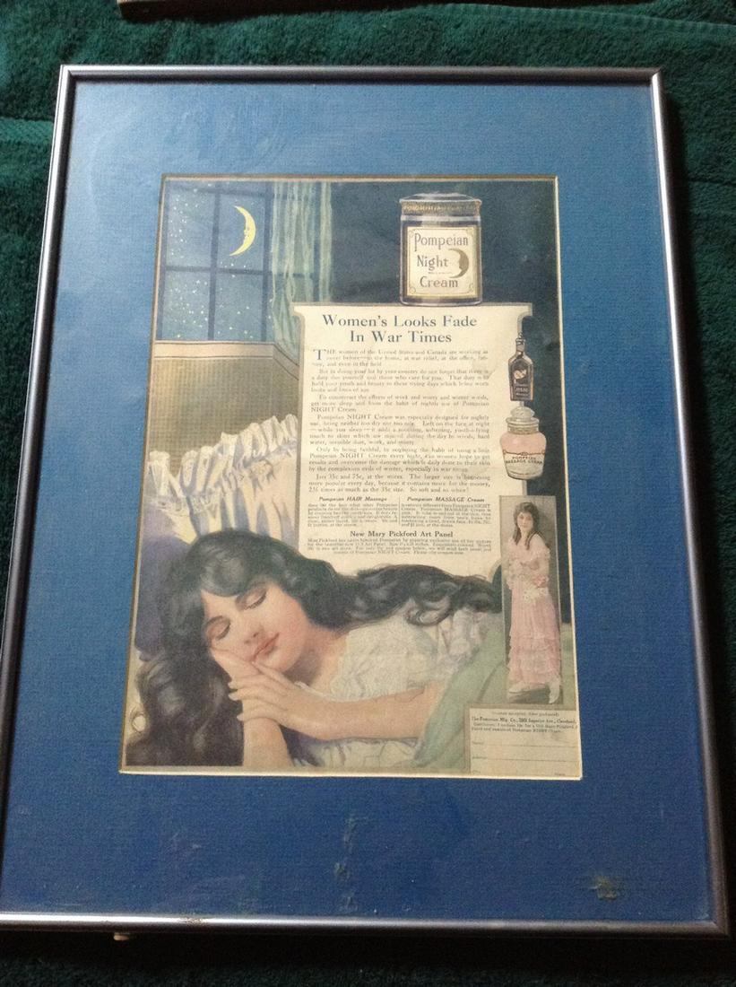 1918 vintage Pompeian night cream advertisement: 1918 vintage Pompeian night cream advertisement