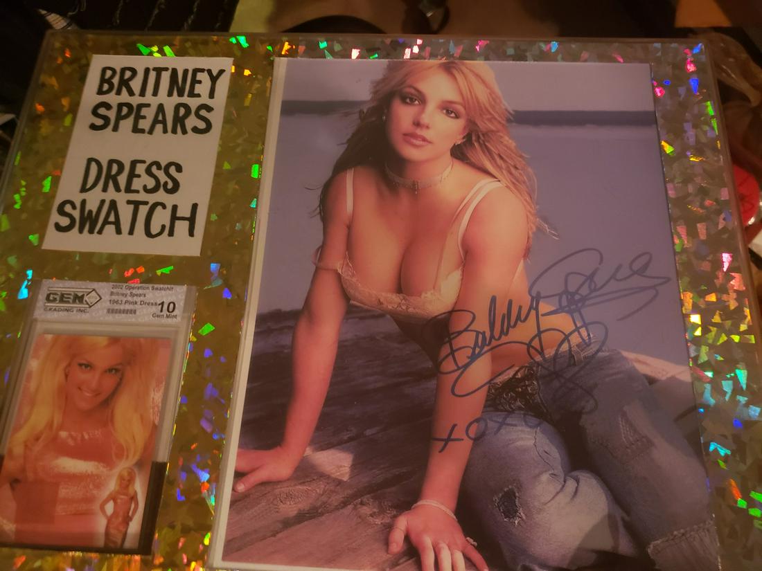 Framed Britney Spears Dress Swatch with her signature: Framed Britney Spears Dress Swatch with her signature w/coa