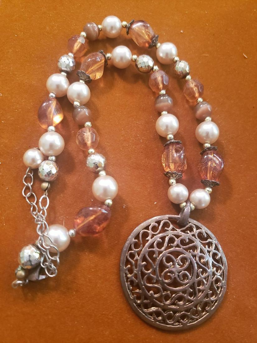 Beautiful beaded necklace with large silver pendant (1 of 1)