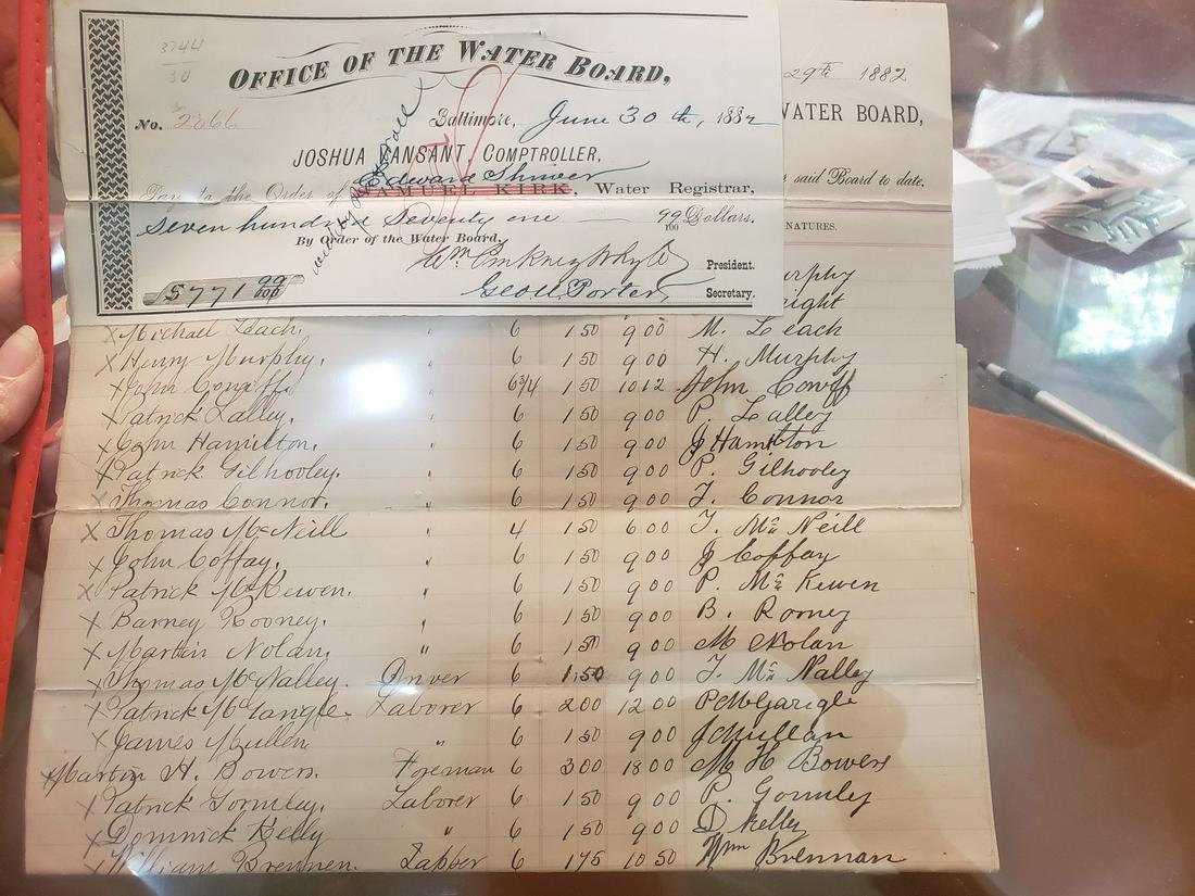 1883 check and ledger from Office of the water oard: 1883 check and ledger from Office of the water oard Baltimore