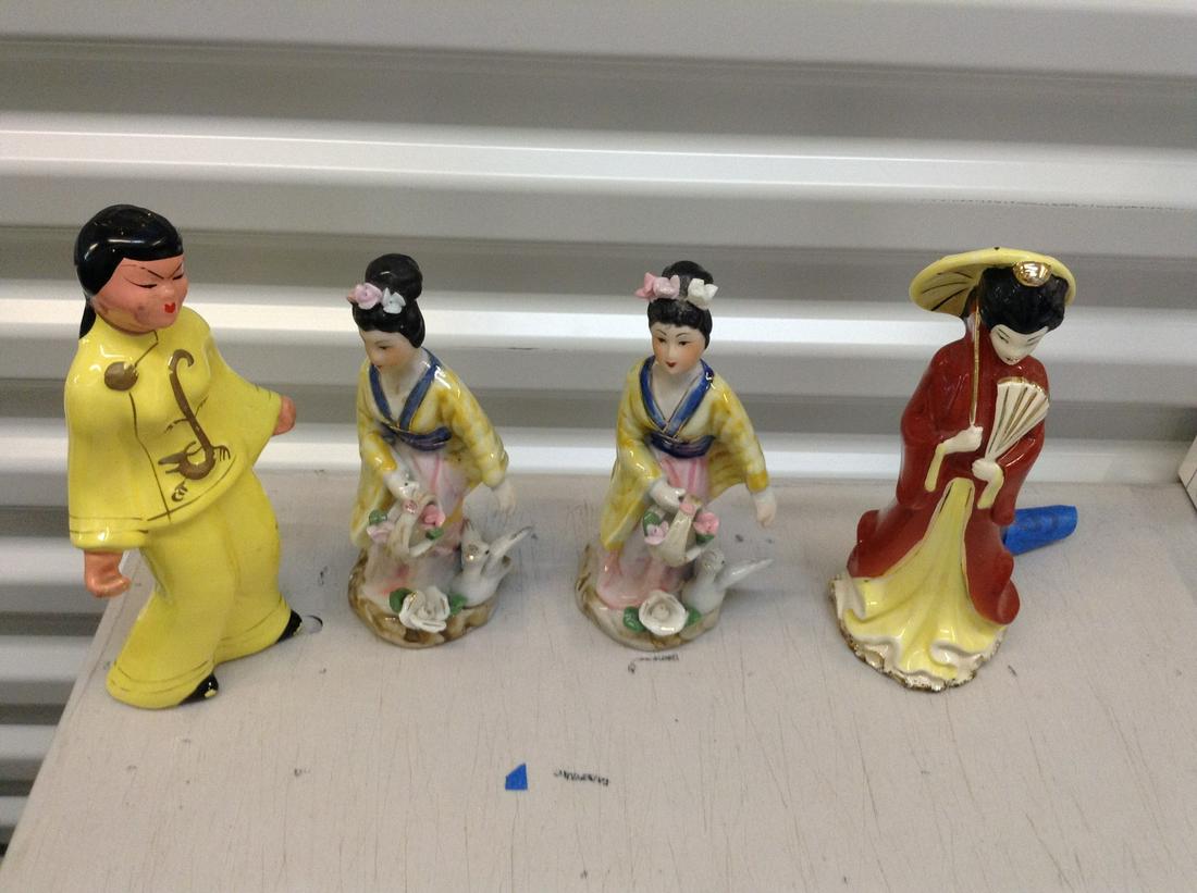 four 1950's oriental statutes hand painted in japan, (1 of 1)