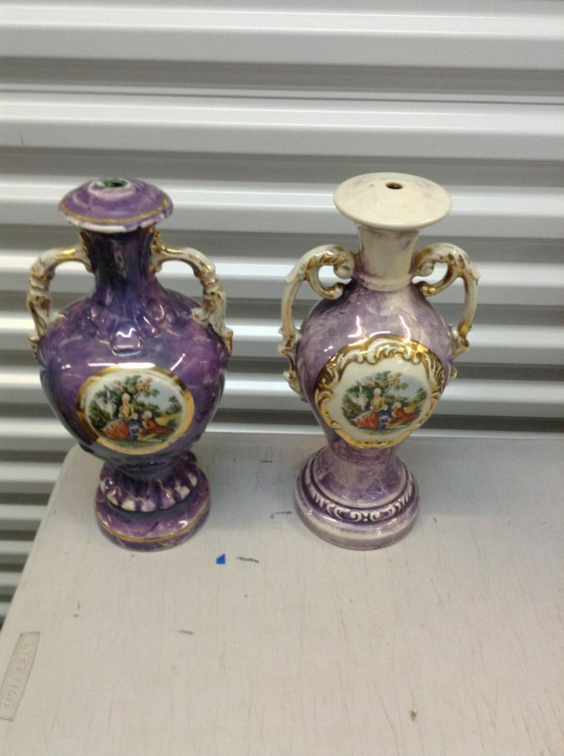 pair of hand painted lamp bases plum colored 14" tall (1 of 1)