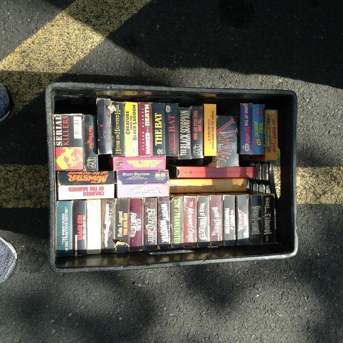 milk crate full of vintage horror films (1 of 1)